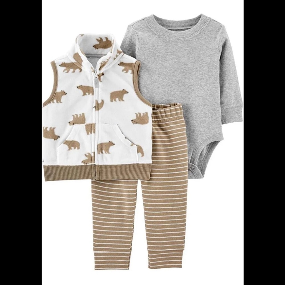 Carter’s Baby Boy 3-Piece Bear Vest Set | 12M